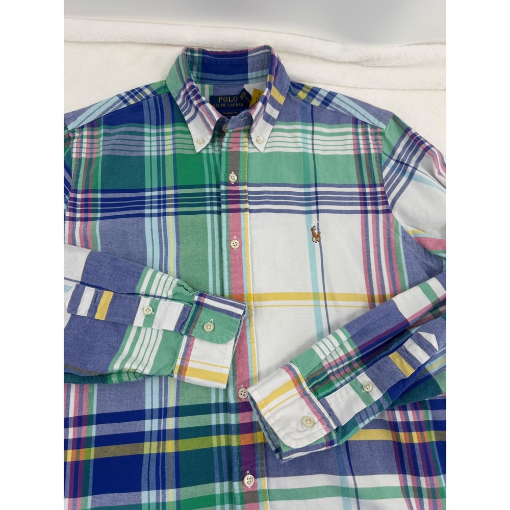 Polo Ralph Lauren Button Down Shirt Size M Embroidered Pony Plaid Classic Fit